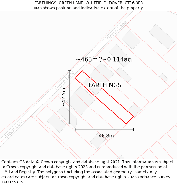 FARTHINGS, GREEN LANE, WHITFIELD, DOVER, CT16 3ER: Plot and title map