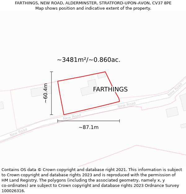 FARTHINGS, NEW ROAD, ALDERMINSTER, STRATFORD-UPON-AVON, CV37 8PE: Plot and title map