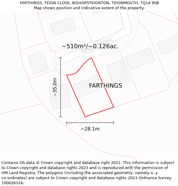 FARTHINGS, TEIGN CLOSE, BISHOPSTEIGNTON, TEIGNMOUTH, TQ14 9SB: Plot and title map