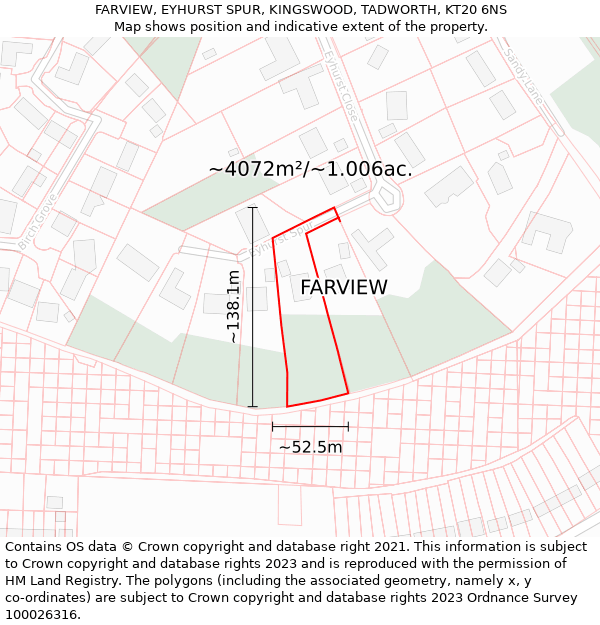 FARVIEW, EYHURST SPUR, KINGSWOOD, TADWORTH, KT20 6NS: Plot and title map