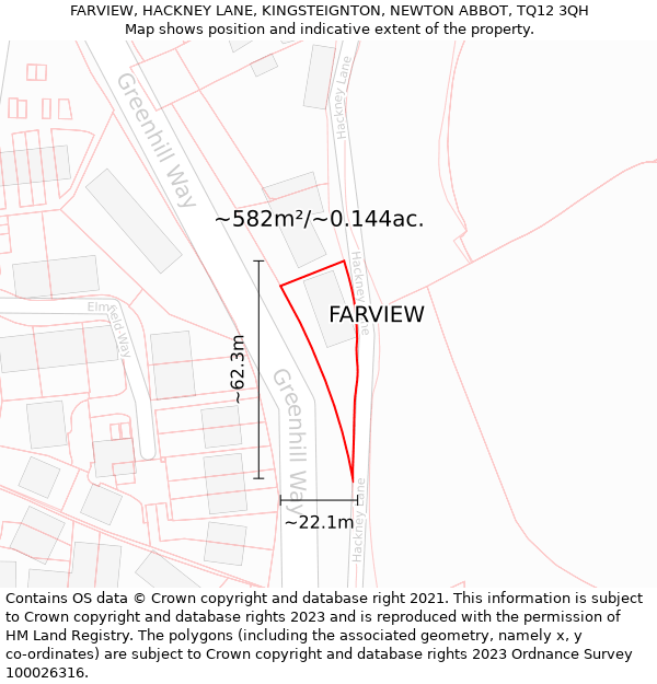 FARVIEW, HACKNEY LANE, KINGSTEIGNTON, NEWTON ABBOT, TQ12 3QH: Plot and title map