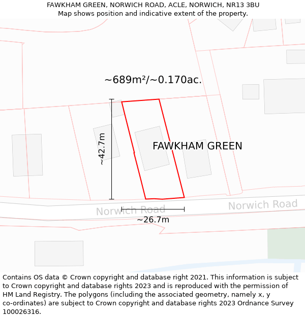 FAWKHAM GREEN, NORWICH ROAD, ACLE, NORWICH, NR13 3BU: Plot and title map