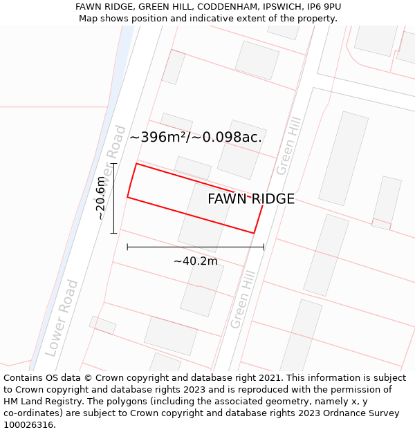 FAWN RIDGE, GREEN HILL, CODDENHAM, IPSWICH, IP6 9PU: Plot and title map