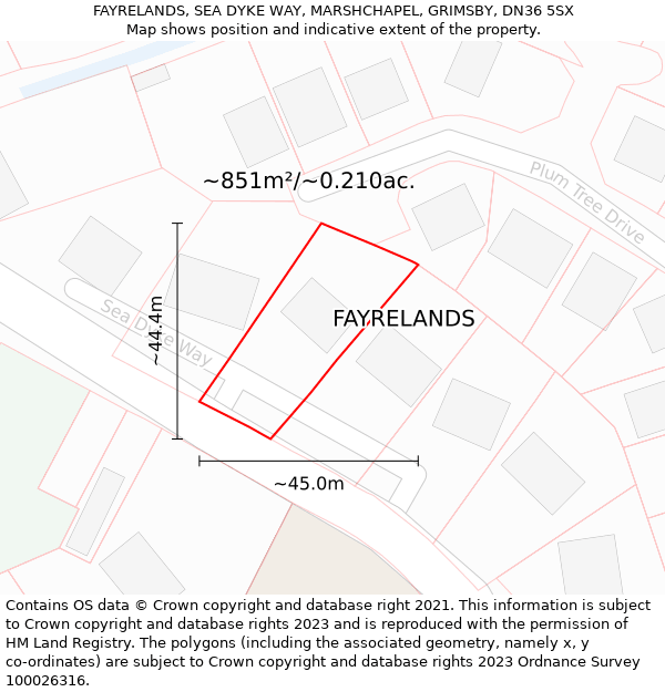 FAYRELANDS, SEA DYKE WAY, MARSHCHAPEL, GRIMSBY, DN36 5SX: Plot and title map