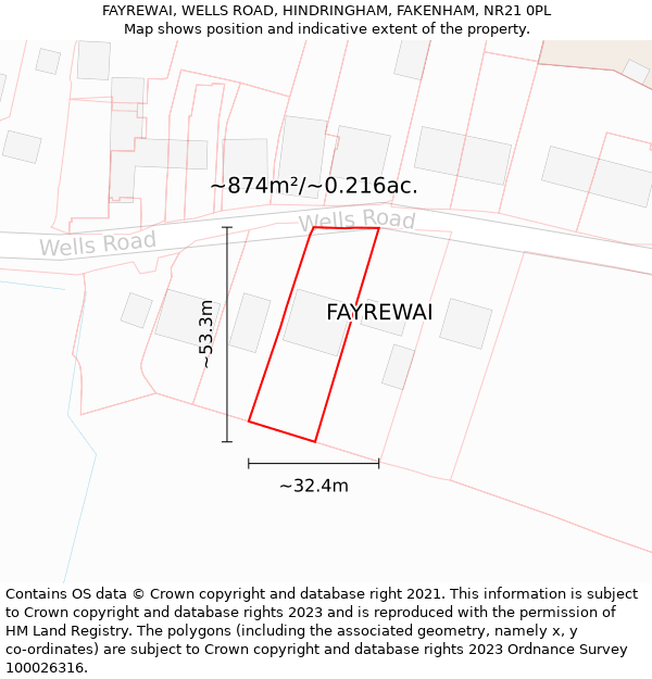 FAYREWAI, WELLS ROAD, HINDRINGHAM, FAKENHAM, NR21 0PL: Plot and title map