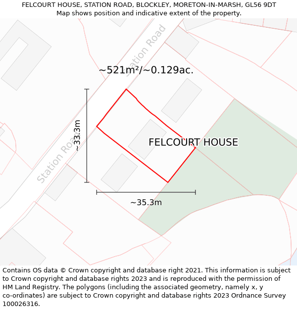 FELCOURT HOUSE, STATION ROAD, BLOCKLEY, MORETON-IN-MARSH, GL56 9DT: Plot and title map