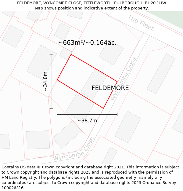 FELDEMORE, WYNCOMBE CLOSE, FITTLEWORTH, PULBOROUGH, RH20 1HW: Plot and title map