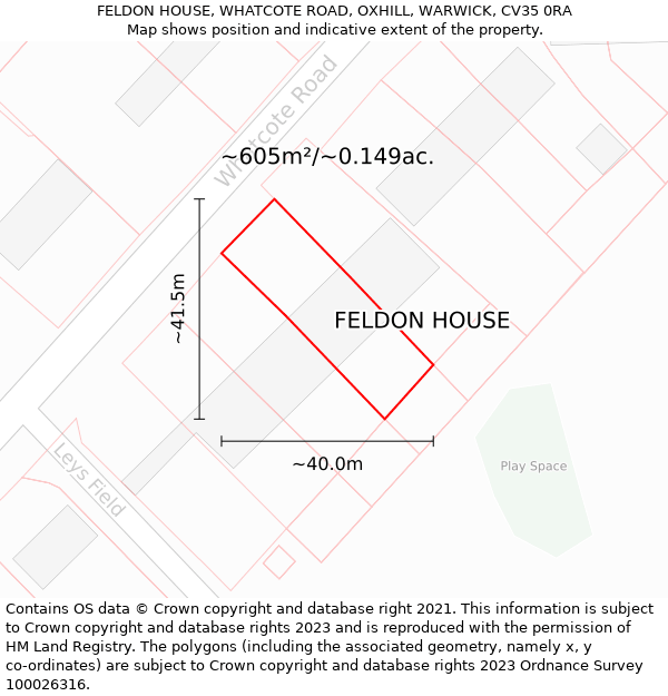 FELDON HOUSE, WHATCOTE ROAD, OXHILL, WARWICK, CV35 0RA: Plot and title map