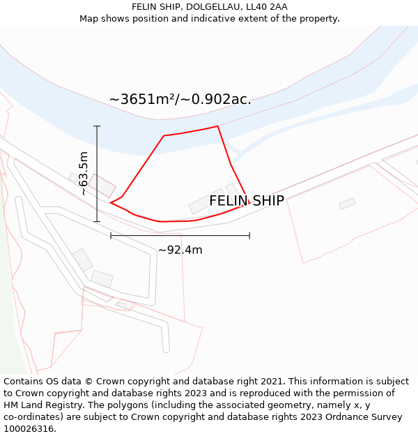 FELIN SHIP, DOLGELLAU, LL40 2AA: Plot and title map