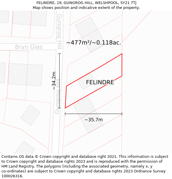 FELINDRE, 19, GUNGROG HILL, WELSHPOOL, SY21 7TJ: Plot and title map