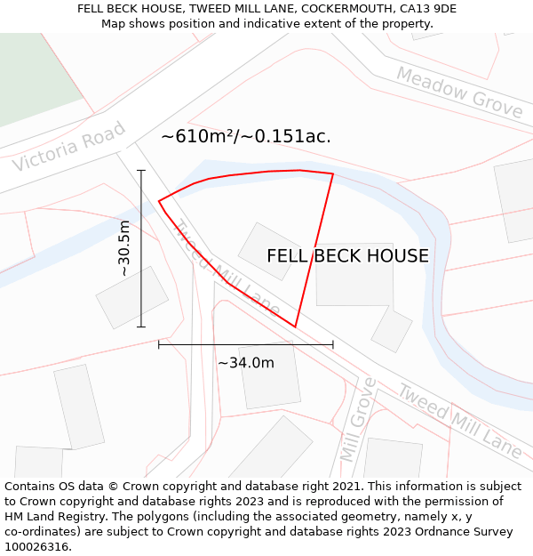 FELL BECK HOUSE, TWEED MILL LANE, COCKERMOUTH, CA13 9DE: Plot and title map
