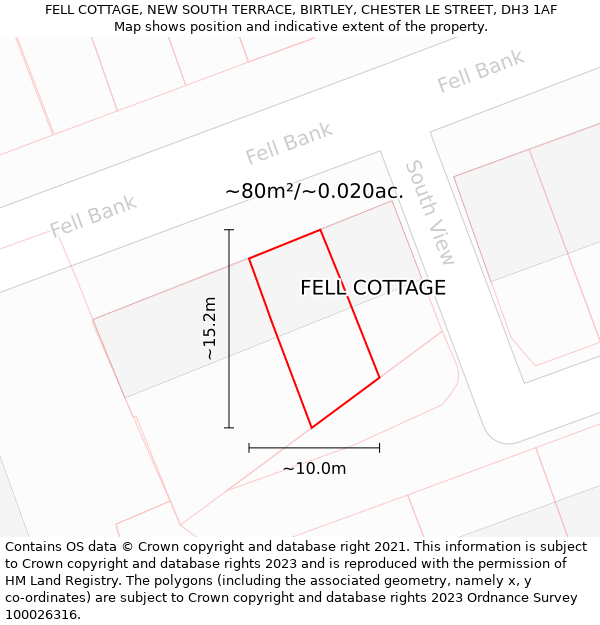 FELL COTTAGE, NEW SOUTH TERRACE, BIRTLEY, CHESTER LE STREET, DH3 1AF: Plot and title map