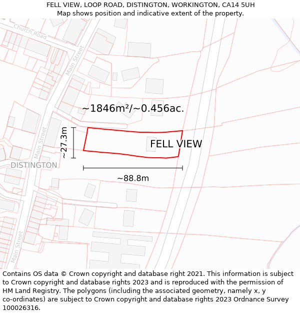 FELL VIEW, LOOP ROAD, DISTINGTON, WORKINGTON, CA14 5UH: Plot and title map