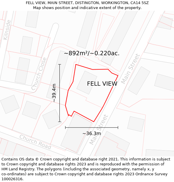 FELL VIEW, MAIN STREET, DISTINGTON, WORKINGTON, CA14 5SZ: Plot and title map