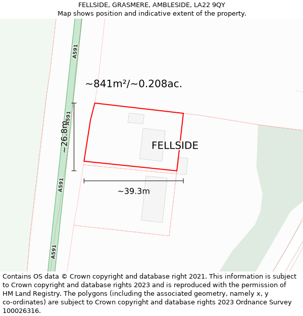 FELLSIDE, GRASMERE, AMBLESIDE, LA22 9QY: Plot and title map