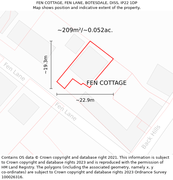 FEN COTTAGE, FEN LANE, BOTESDALE, DISS, IP22 1DP: Plot and title map