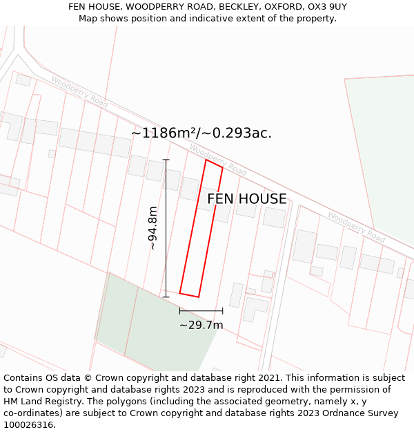 FEN HOUSE, WOODPERRY ROAD, BECKLEY, OXFORD, OX3 9UY: Plot and title map