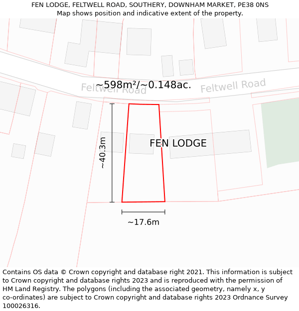 FEN LODGE, FELTWELL ROAD, SOUTHERY, DOWNHAM MARKET, PE38 0NS: Plot and title map