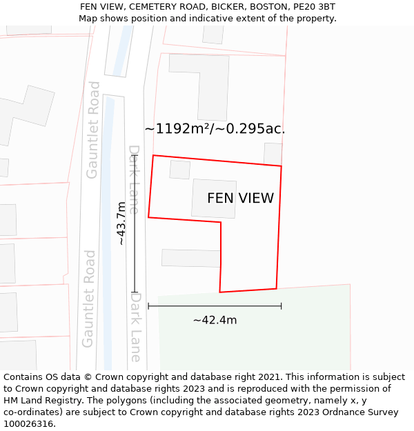 FEN VIEW, CEMETERY ROAD, BICKER, BOSTON, PE20 3BT: Plot and title map