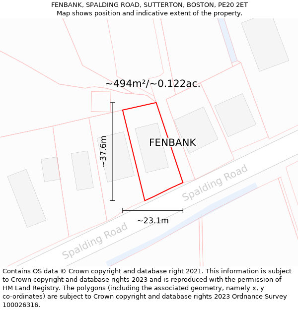 FENBANK, SPALDING ROAD, SUTTERTON, BOSTON, PE20 2ET: Plot and title map