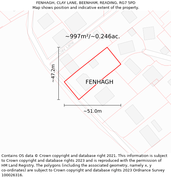 FENHAGH, CLAY LANE, BEENHAM, READING, RG7 5PD: Plot and title map