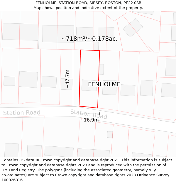 FENHOLME, STATION ROAD, SIBSEY, BOSTON, PE22 0SB: Plot and title map