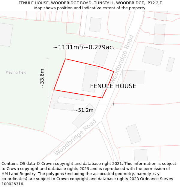 FENULE HOUSE, WOODBRIDGE ROAD, TUNSTALL, WOODBRIDGE, IP12 2JE: Plot and title map