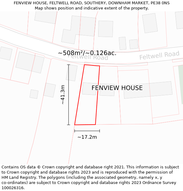 FENVIEW HOUSE, FELTWELL ROAD, SOUTHERY, DOWNHAM MARKET, PE38 0NS: Plot and title map