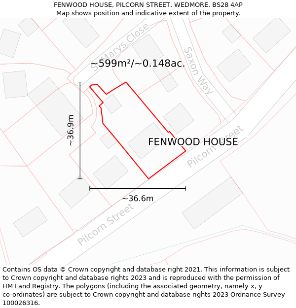 FENWOOD HOUSE, PILCORN STREET, WEDMORE, BS28 4AP: Plot and title map