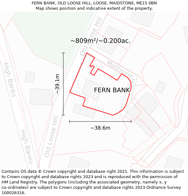 FERN BANK, OLD LOOSE HILL, LOOSE, MAIDSTONE, ME15 0BN: Plot and title map