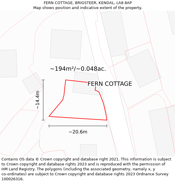 FERN COTTAGE, BRIGSTEER, KENDAL, LA8 8AP: Plot and title map