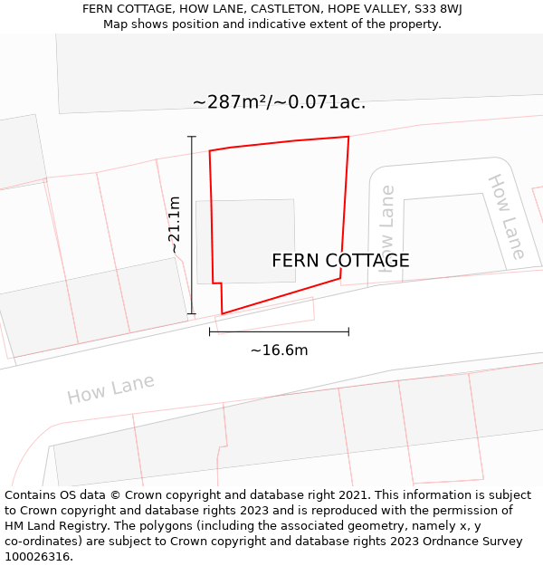 FERN COTTAGE, HOW LANE, CASTLETON, HOPE VALLEY, S33 8WJ: Plot and title map