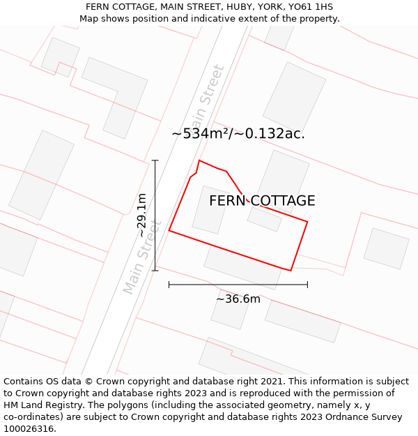 FERN COTTAGE, MAIN STREET, HUBY, YORK, YO61 1HS: Plot and title map