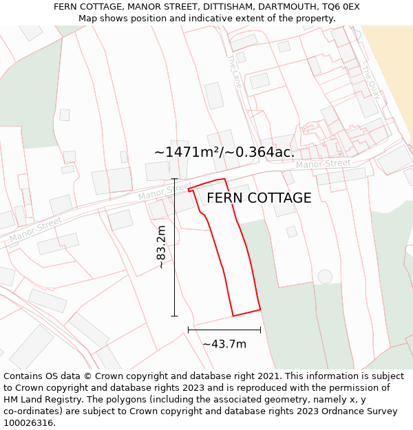 FERN COTTAGE, MANOR STREET, DITTISHAM, DARTMOUTH, TQ6 0EX: Plot and title map