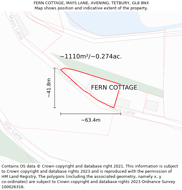 FERN COTTAGE, MAYS LANE, AVENING, TETBURY, GL8 8NX: Plot and title map