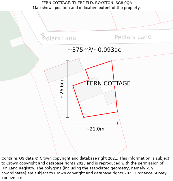 FERN COTTAGE, THERFIELD, ROYSTON, SG8 9QA: Plot and title map