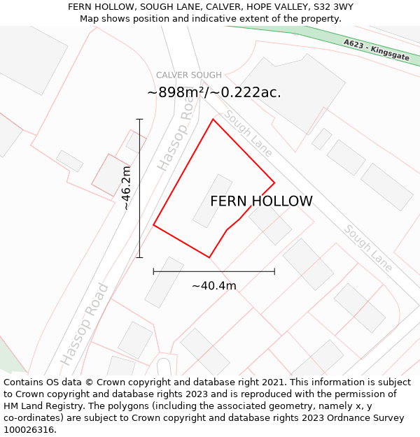 FERN HOLLOW, SOUGH LANE, CALVER, HOPE VALLEY, S32 3WY: Plot and title map