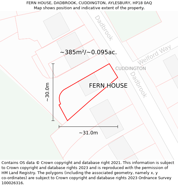 FERN HOUSE, DADBROOK, CUDDINGTON, AYLESBURY, HP18 0AQ: Plot and title map