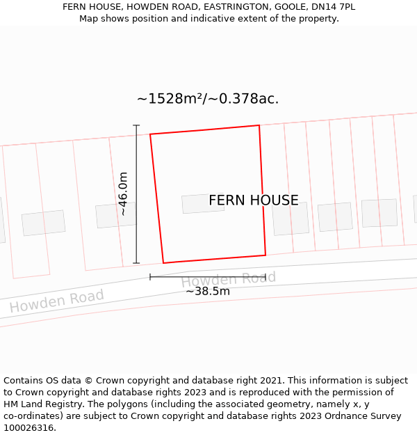 FERN HOUSE, HOWDEN ROAD, EASTRINGTON, GOOLE, DN14 7PL: Plot and title map