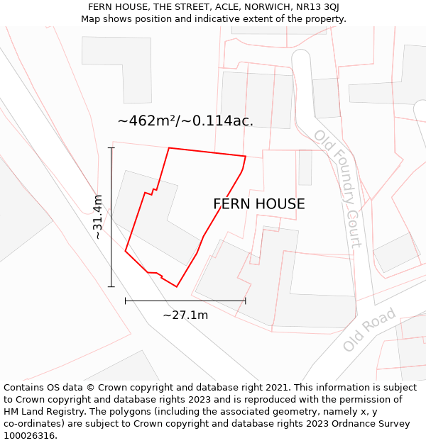 FERN HOUSE, THE STREET, ACLE, NORWICH, NR13 3QJ: Plot and title map
