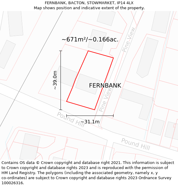 FERNBANK, BACTON, STOWMARKET, IP14 4LX: Plot and title map