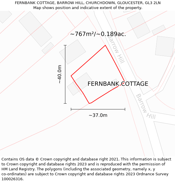 FERNBANK COTTAGE, BARROW HILL, CHURCHDOWN, GLOUCESTER, GL3 2LN: Plot and title map