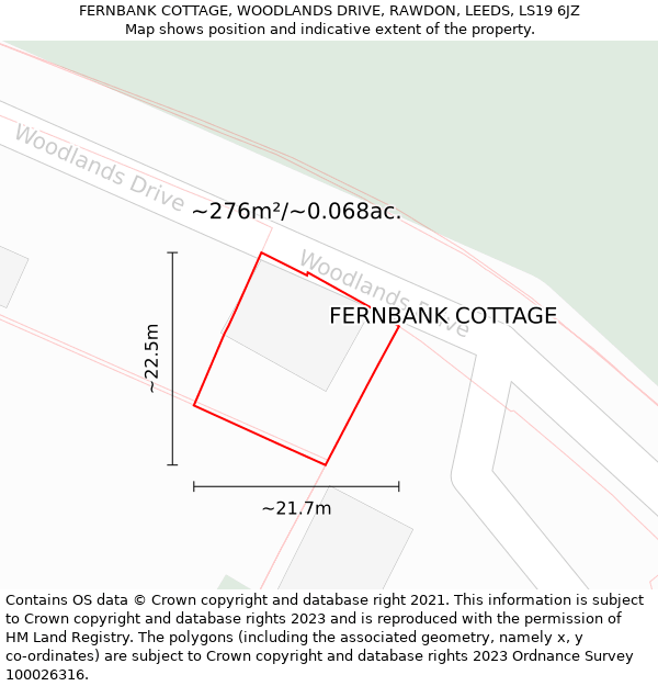 FERNBANK COTTAGE, WOODLANDS DRIVE, RAWDON, LEEDS, LS19 6JZ: Plot and title map