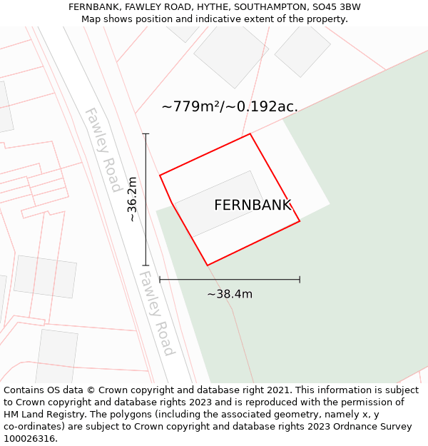 FERNBANK, FAWLEY ROAD, HYTHE, SOUTHAMPTON, SO45 3BW: Plot and title map