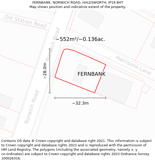 FERNBANK, NORWICH ROAD, HALESWORTH, IP19 8HT: Plot and title map
