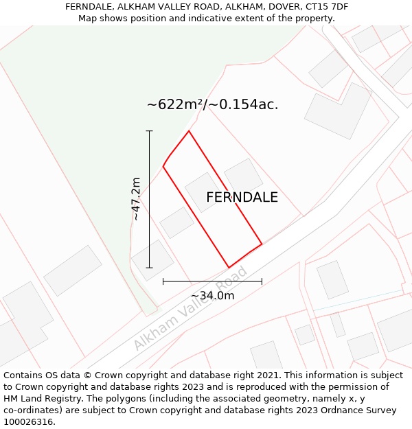 FERNDALE, ALKHAM VALLEY ROAD, ALKHAM, DOVER, CT15 7DF: Plot and title map