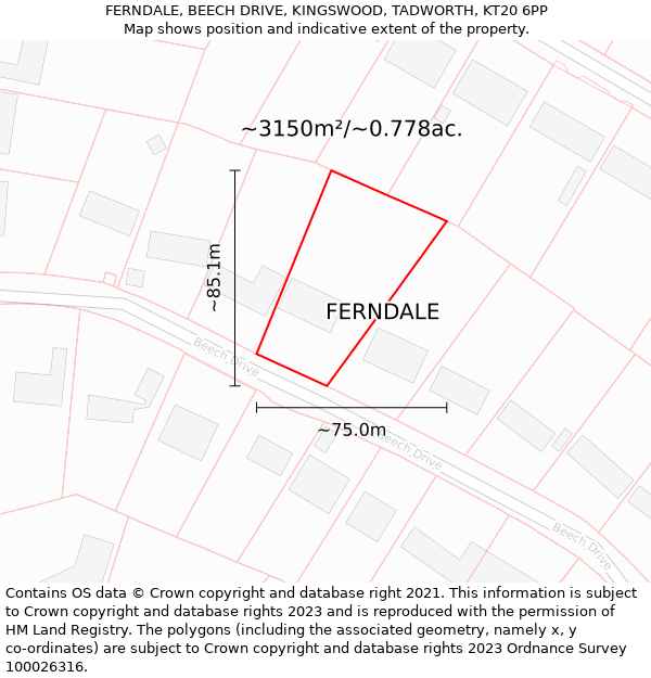 FERNDALE, BEECH DRIVE, KINGSWOOD, TADWORTH, KT20 6PP: Plot and title map