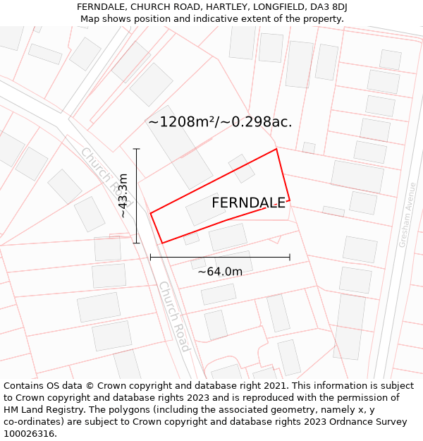 FERNDALE, CHURCH ROAD, HARTLEY, LONGFIELD, DA3 8DJ: Plot and title map