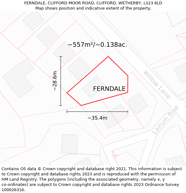 FERNDALE, CLIFFORD MOOR ROAD, CLIFFORD, WETHERBY, LS23 6LD: Plot and title map