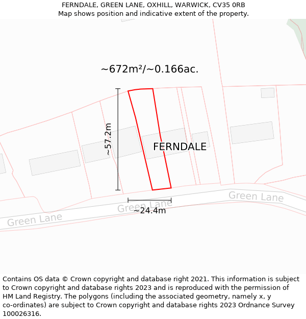 FERNDALE, GREEN LANE, OXHILL, WARWICK, CV35 0RB: Plot and title map